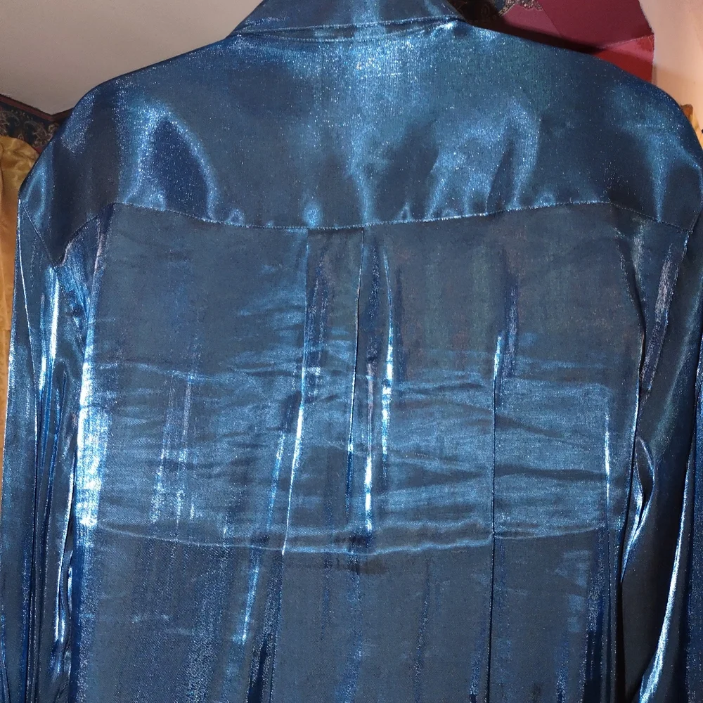 Karen Scott Vintage Iridescent Blue Blouse L - Picture 4 of 5